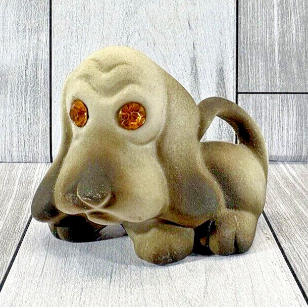 Vintage Roselane Sparkler Hound Dog Figurine MCM California Pottery Jeweled Eyes