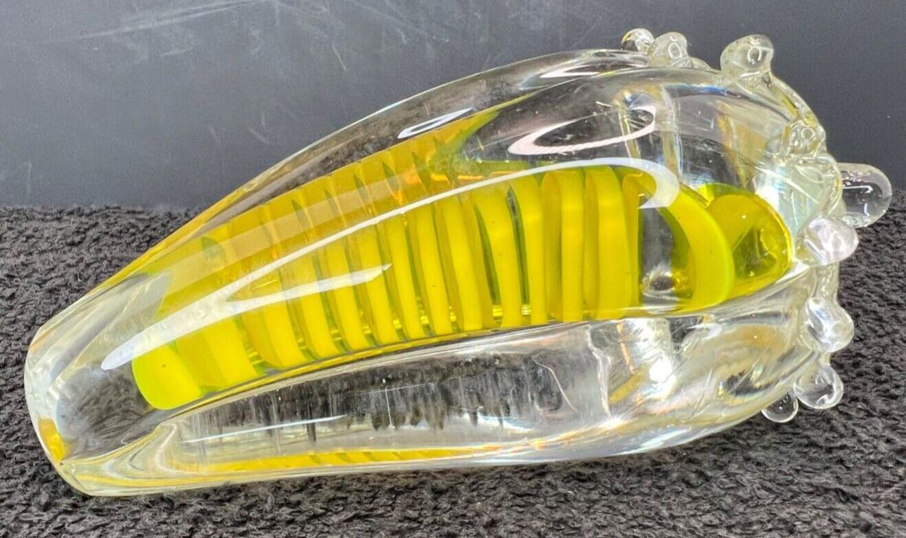 Clear Glass Art Heavy Glass Pepper with Yellow Art Swirl - Paperweight (2 lbs)