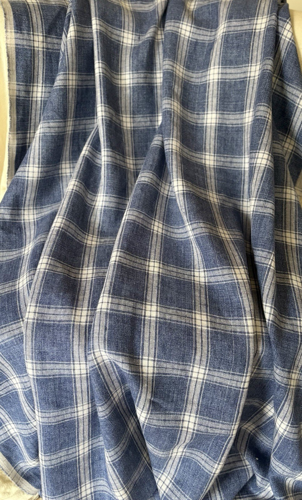 Superb Pierre Frey Fine French Country Homespun Plaid Linen Fabric ~ Indigo Blue