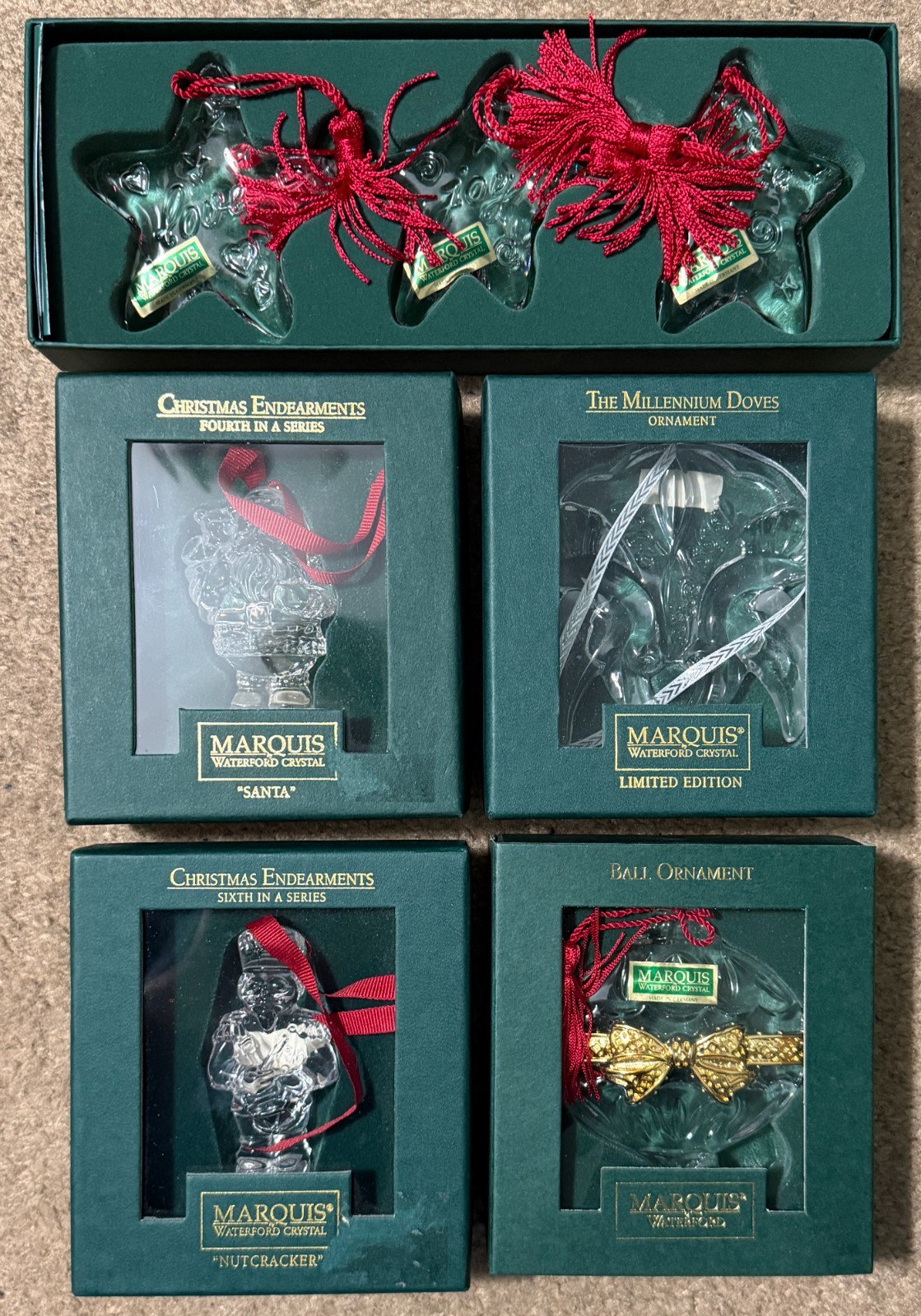 Marquis Waterford Crystal Ornaments Lot of 7 Santa Ball Nutcracker Doves NIB Marquis Waterford Crystal Ornaments Lot of 7 Santa Ball Nutcracker Doves NIB