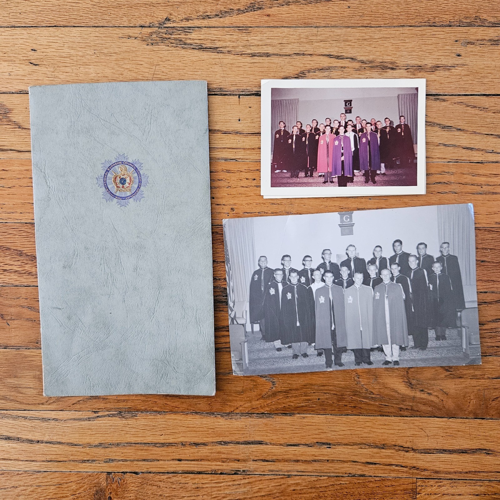 VINTAGE 1950-60'S ORDER OF DEMOLAY CROSS OF HONOR CERTIFICATE & PHOTOS OF MEN