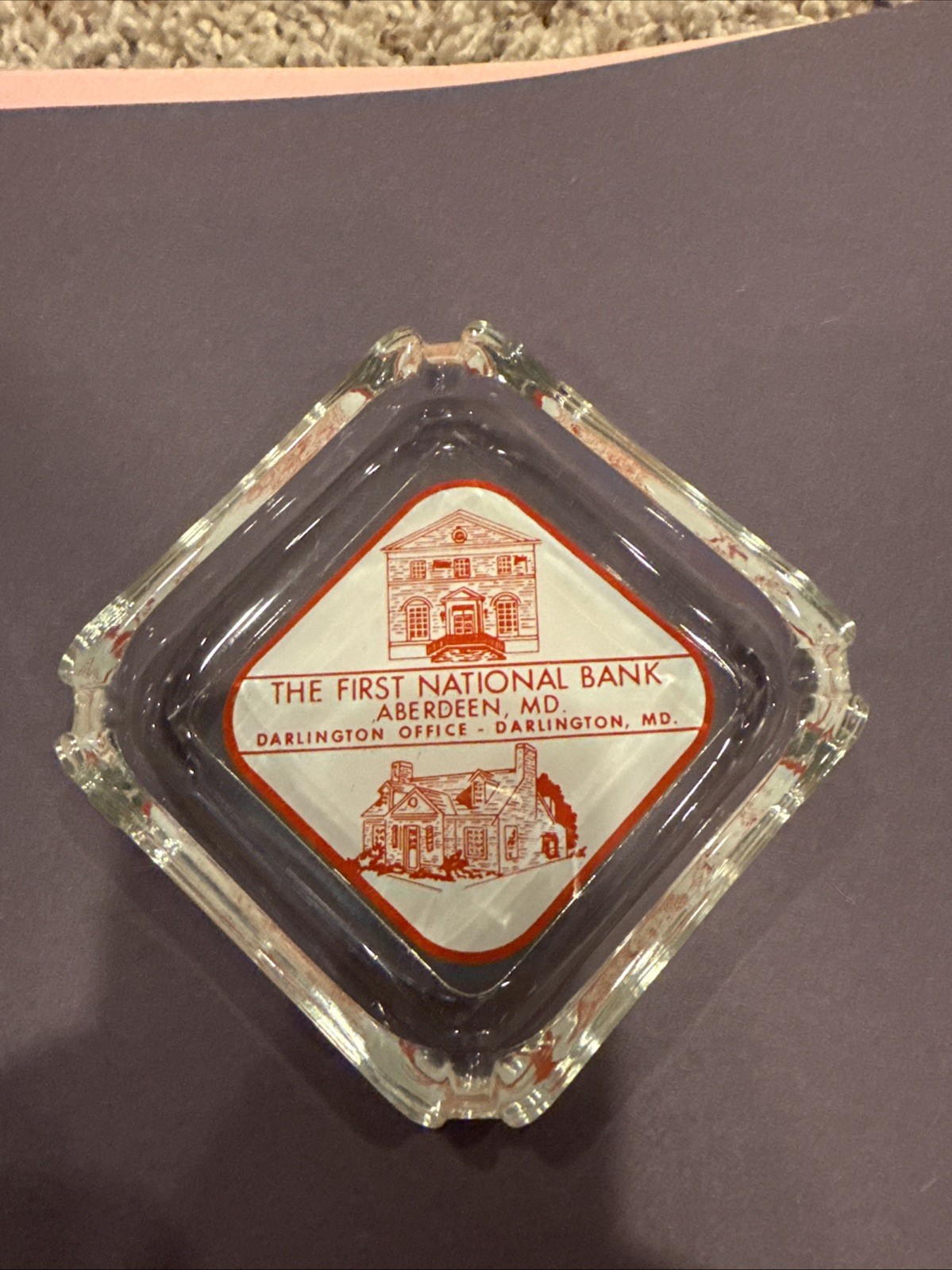 RARE vintage FIRST NATIONAL BANK Ashtray - Aberdeen, Maryland - Darlington