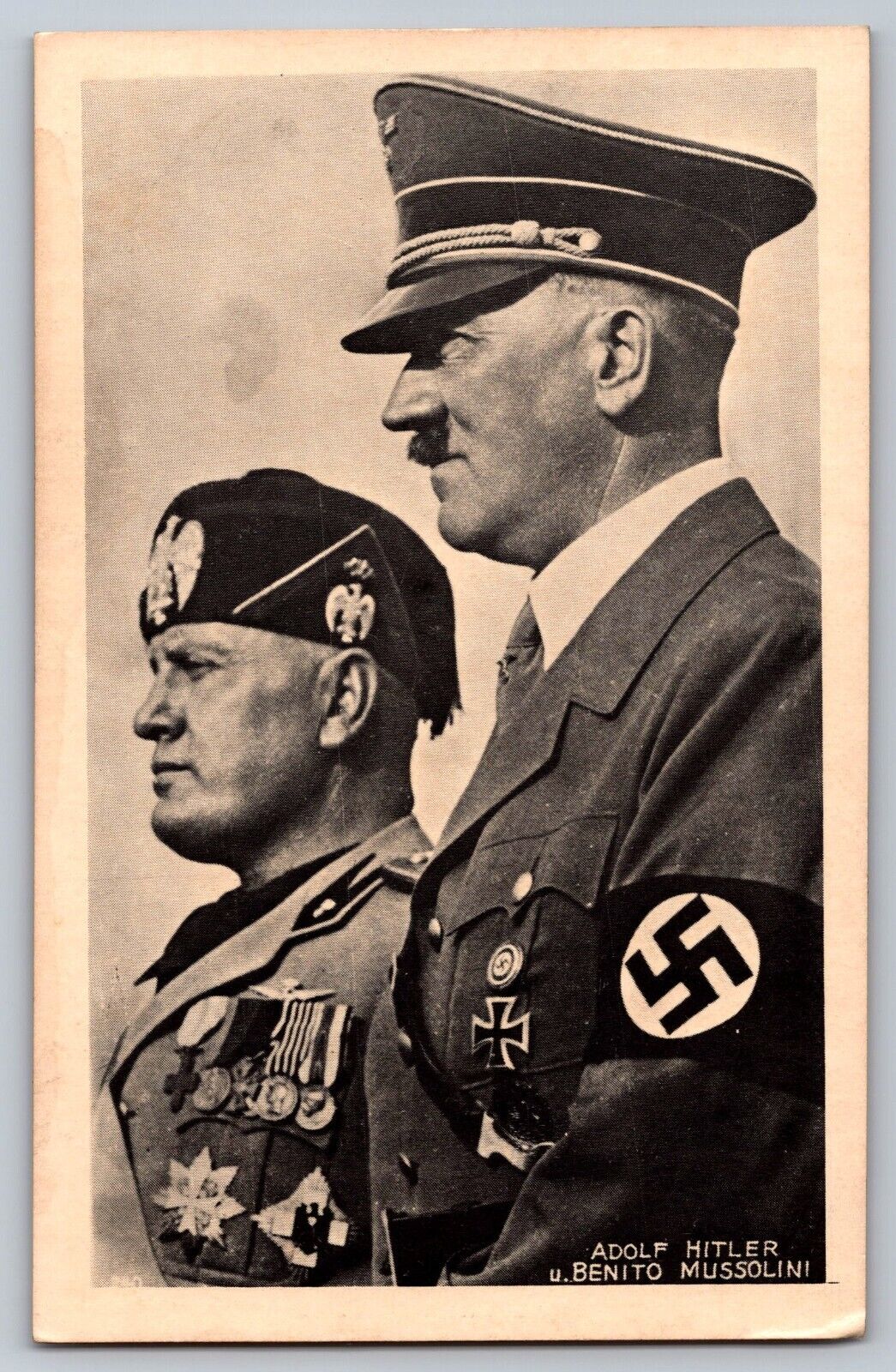 Military WW2 Germany Adolf Hitler and Benito Mussolini Photo Postcard