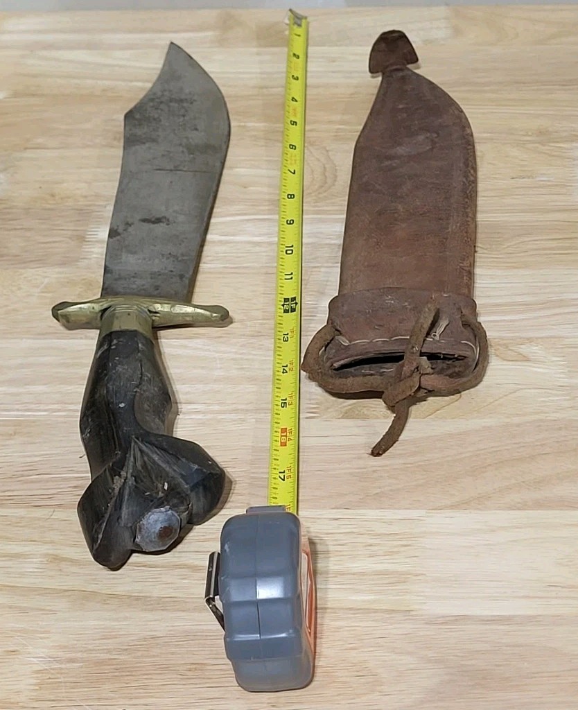 Vintage Philippine Negrito Bolo Bowie Knife Carabao Horn Handle Sheath