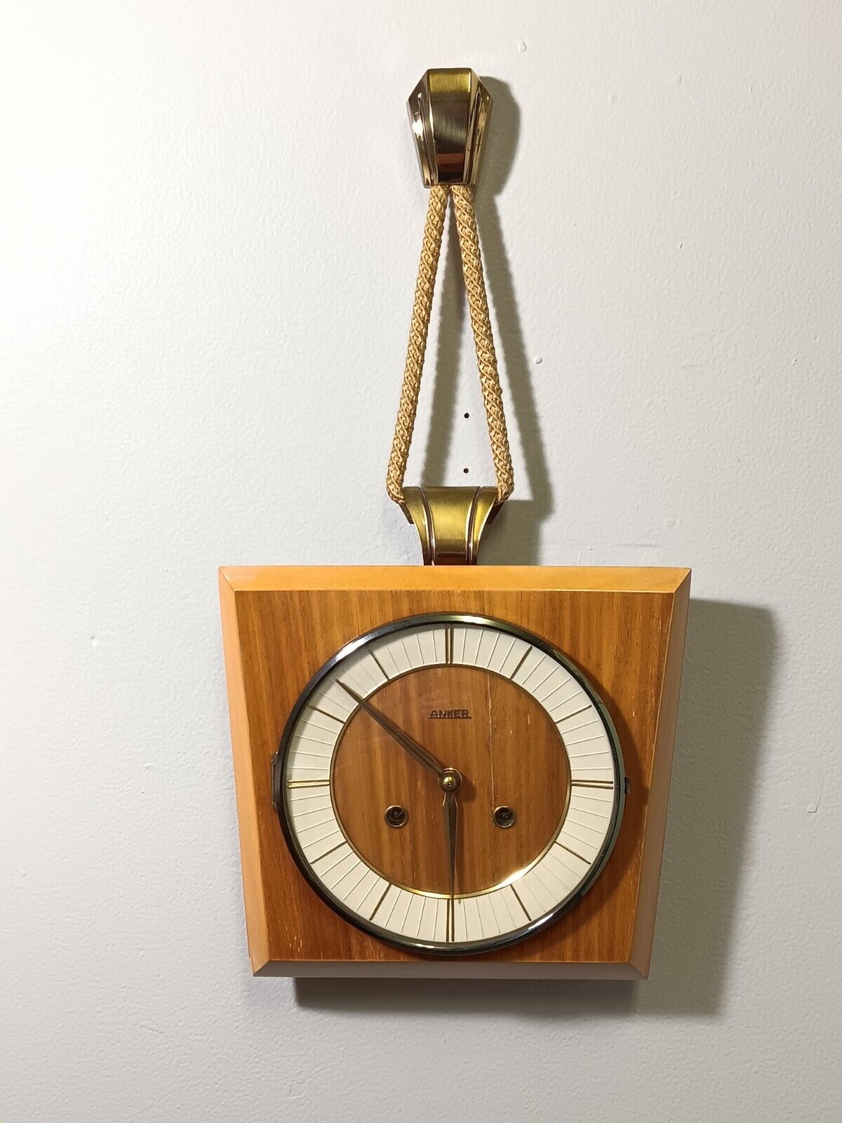 Vintage Mid Century Modern German Hermle Schwebe Anker Chime Wall Clock *WORKS