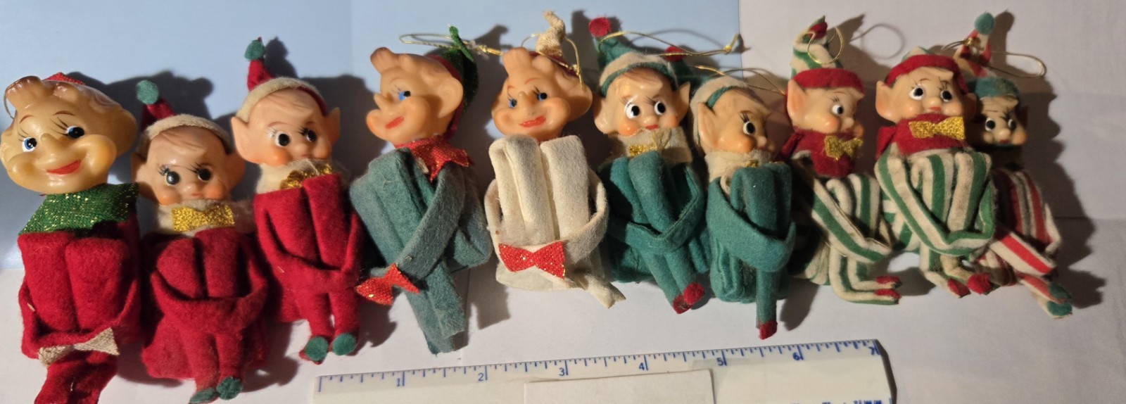 Vintage Delta Japan Christmas Elf Ornaments Lot of 10 Felt/Plastic Multicolor