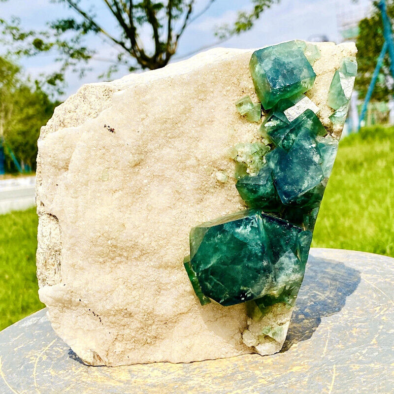 4.96LB Natural green cubic fluorite quartz crystal mineral specimen