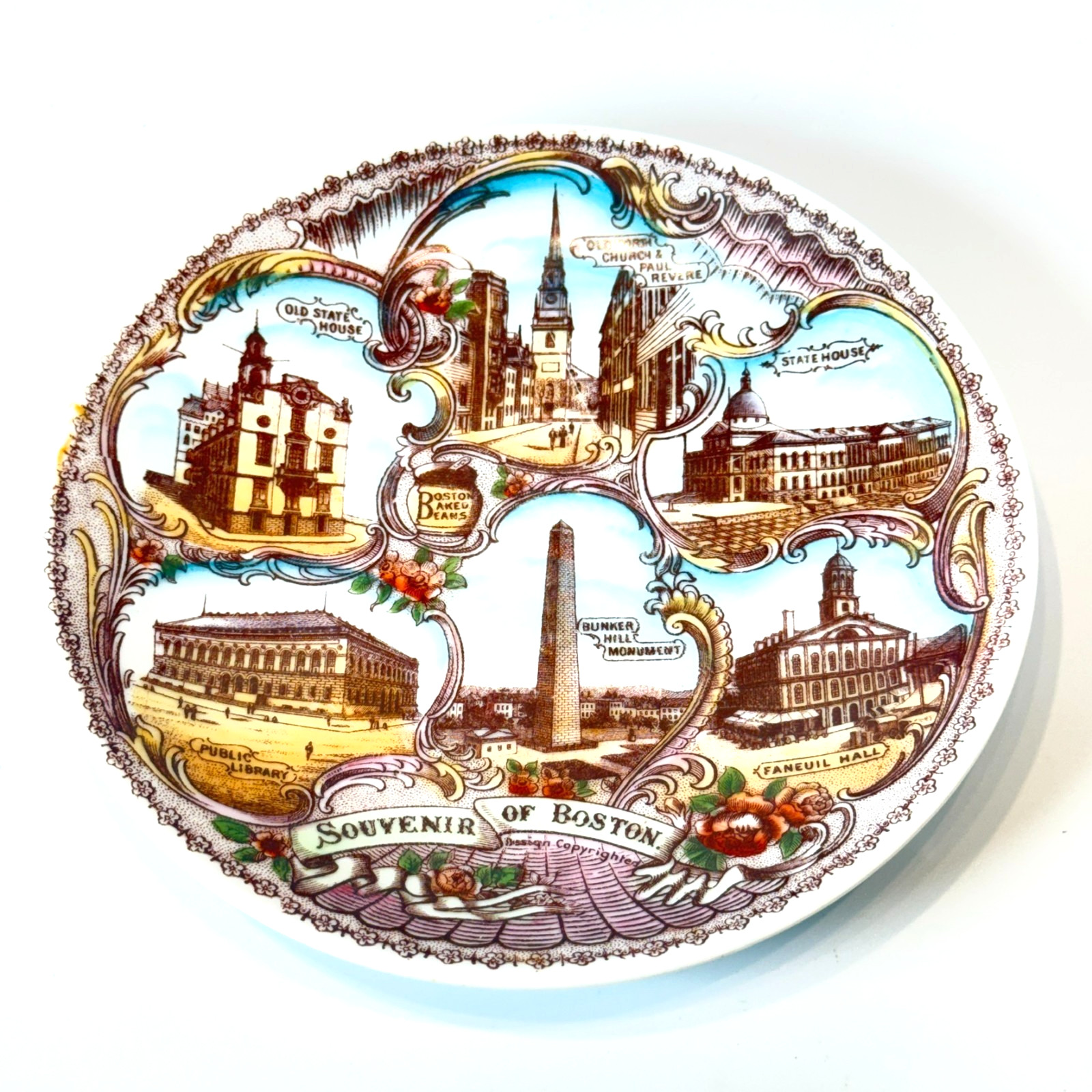 STREET VIEW BOSTON - AUSTRIA MA Massachusetts Antique Souvenir China Dish Plate