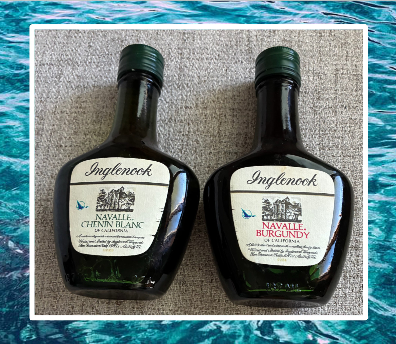 2 lot Vintage American Airlines 6.25” Tall Pony Bottles W/ Label Inglenook Wine