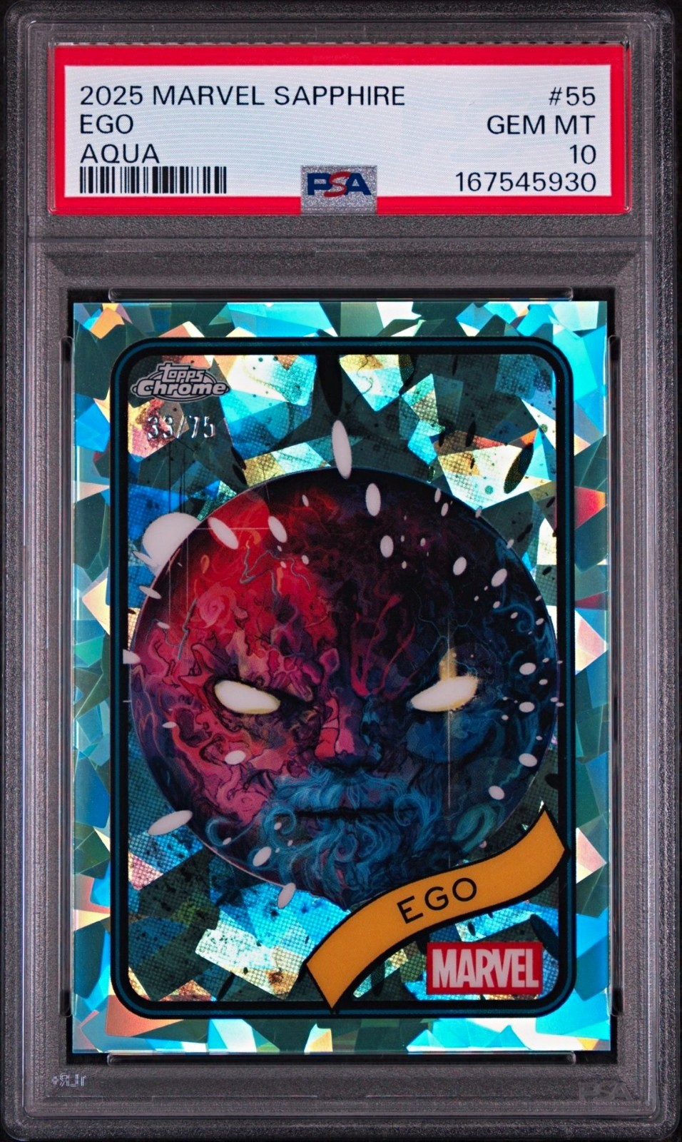 2025 Topps Marvel Sapphire Ego Aqua /75 #55 PSA 10 GEM MINT