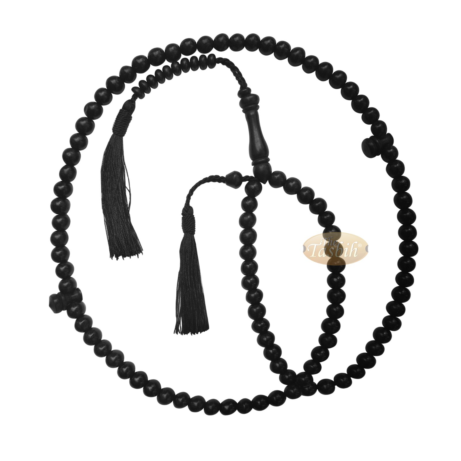 Handcrafted Indonesian 9mm Black Citrus Wood Tasbih 99-beads with Black Tassel