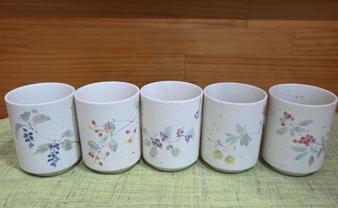 Tachikichi Japanese Teacup Set of 5 Nut Pattern Unused Near Mint used
