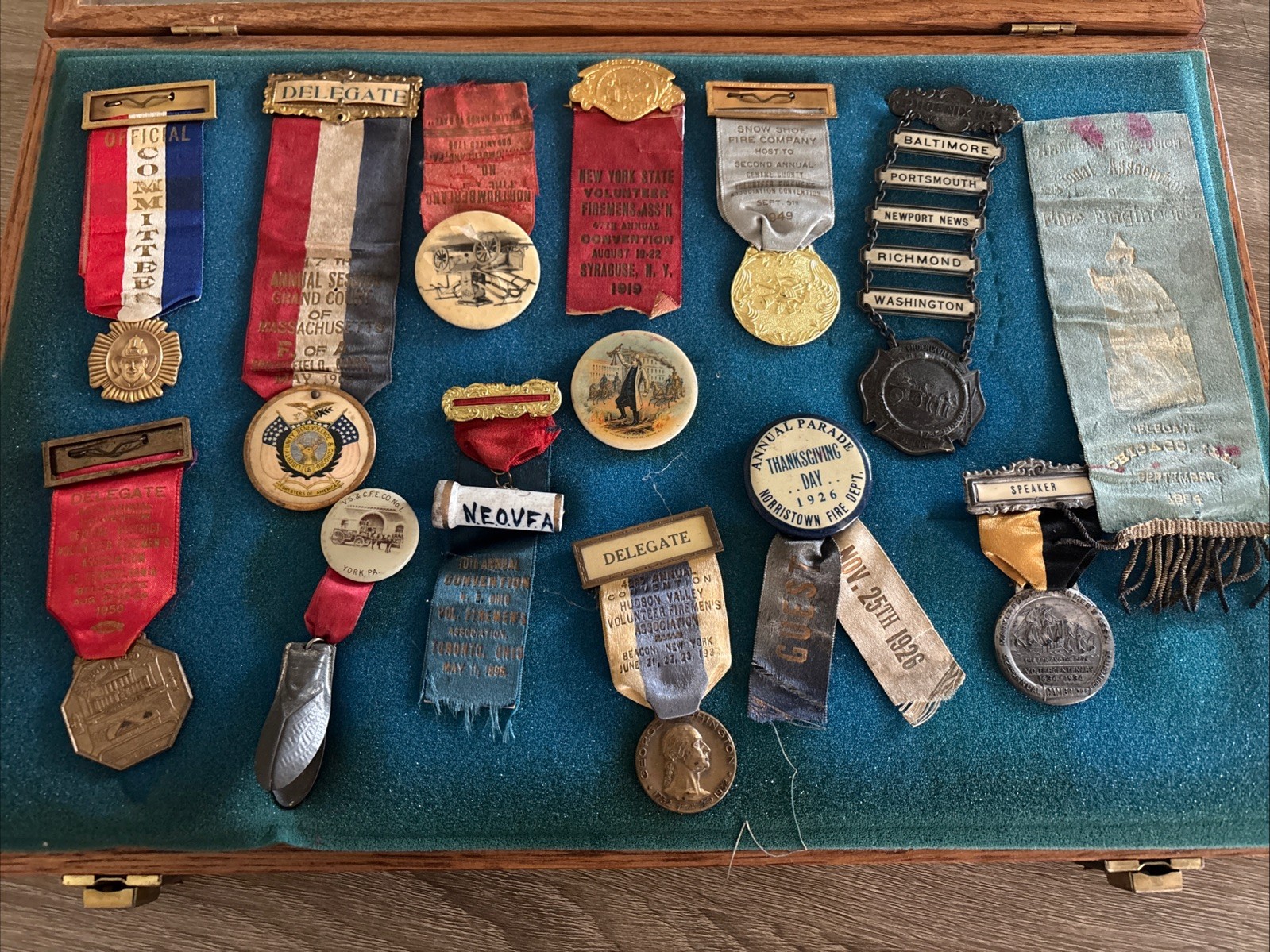 Antique 1800-1900’s Firemen's Association Delegates Speaker Ribbons & Badges