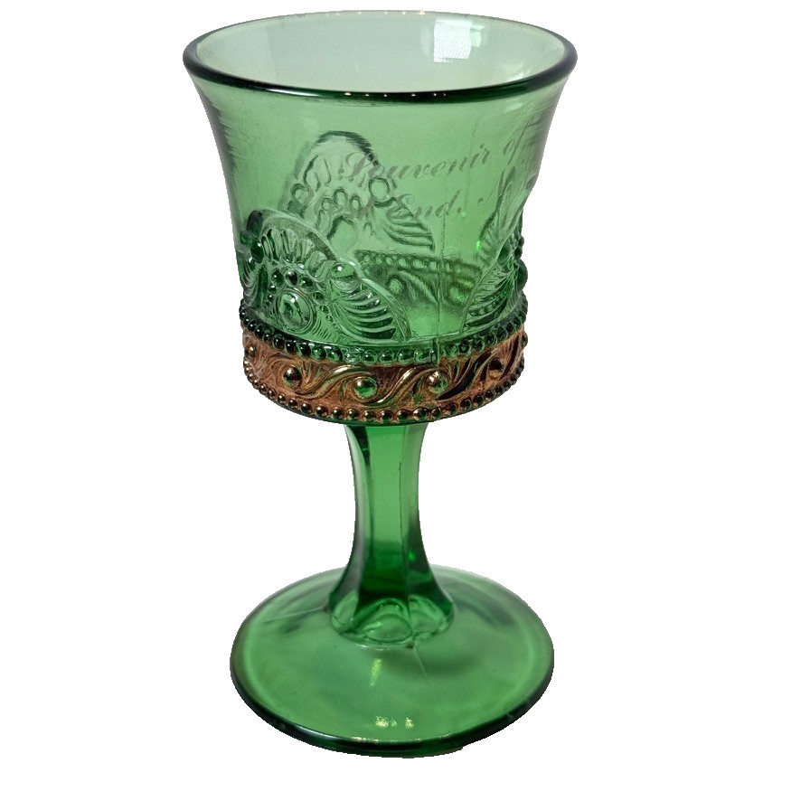 WEST END NJ NEW JERSEY ANTIQUE Souvenir DEPRESSION GREEN Glass TRINKET CUP