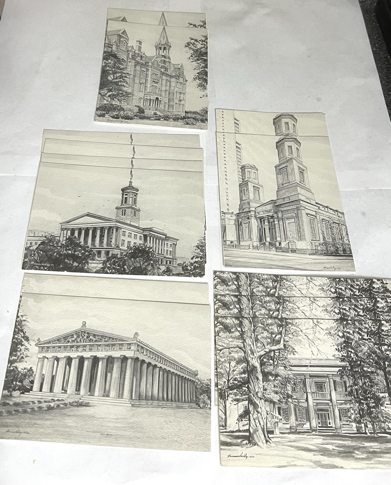 1977 Nashville Landmark Art Cards Lot of 13 Fisk Capitol Hermitage Parthenon
