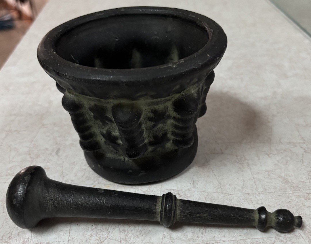 Studio Pottery Stoneware Mortar & Pestle – Textured Relief – Mid Century Style