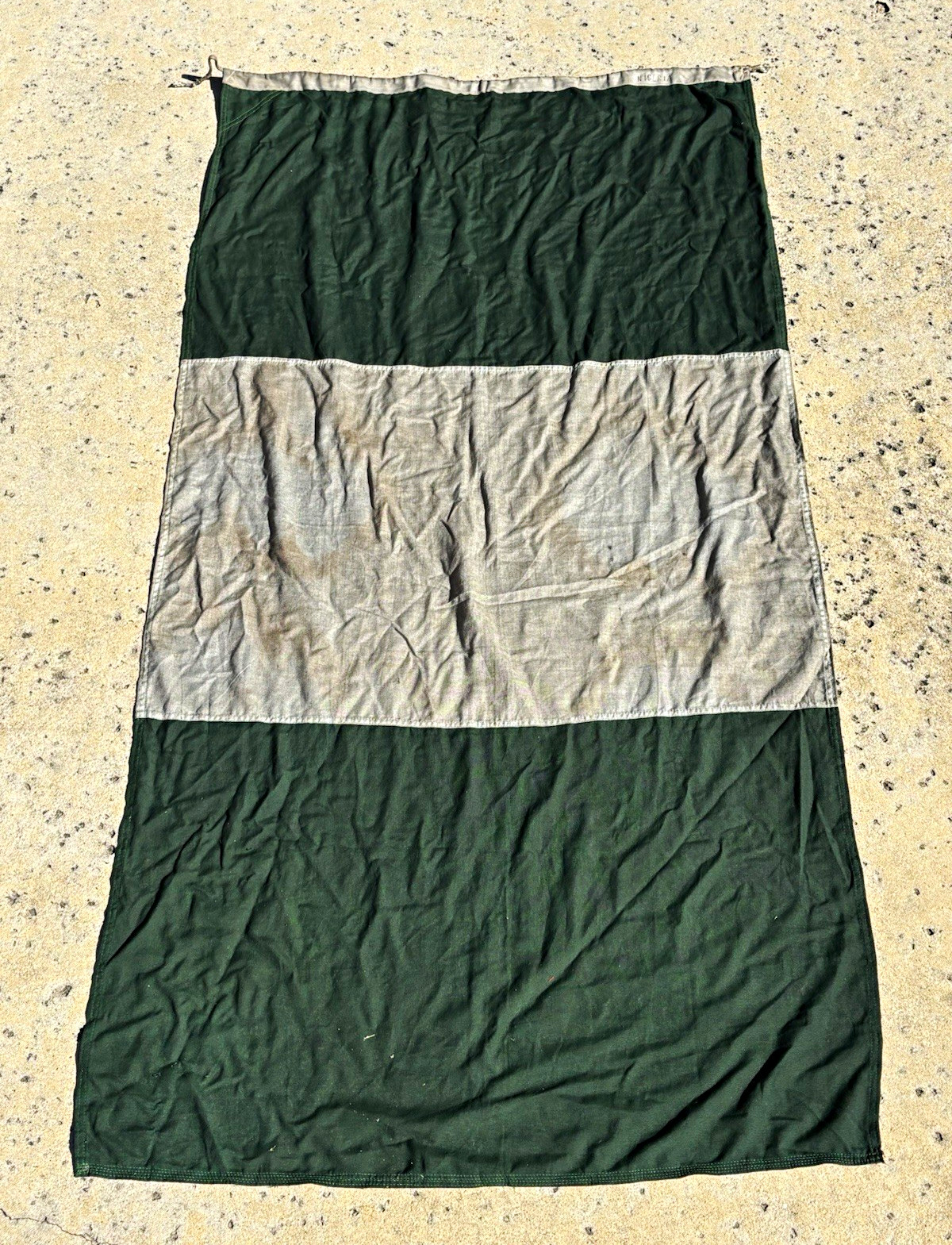 Vintage Nigeria National Flag 3x5 ft Green & Gray Cloth w/ Tie Cord Maker Label