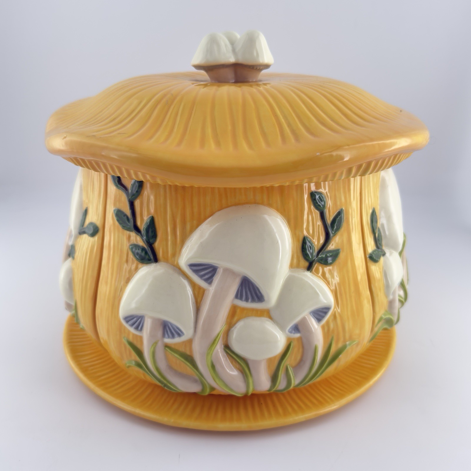 Vintage Arnel\'s Merry Mushrooms 1974 4 Pc Canister Lazy Susan Set Yellow USA