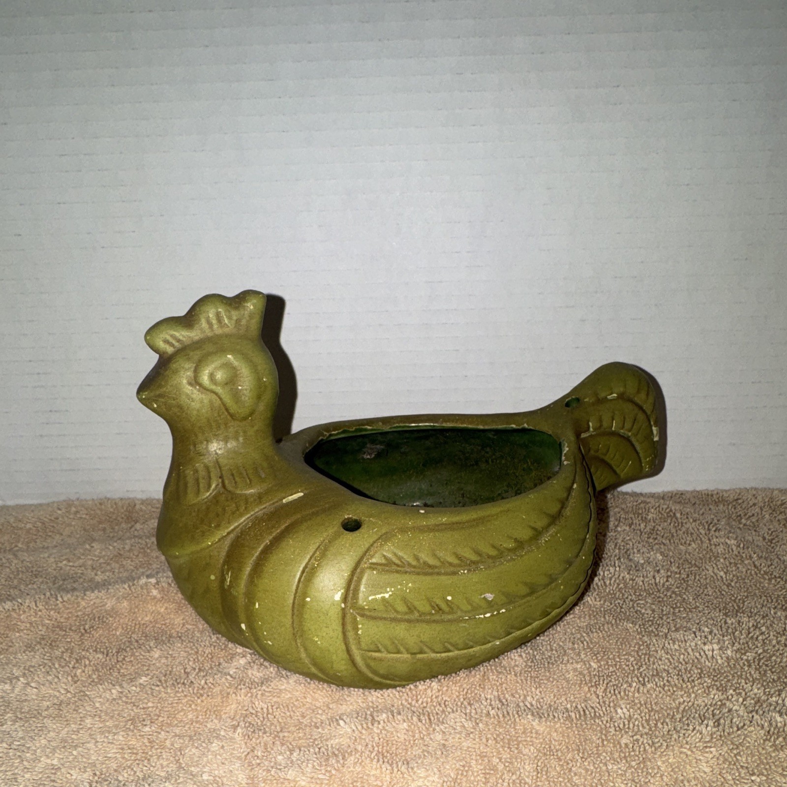 Green Glazed Ceramic Chicken Hen Planter Pot