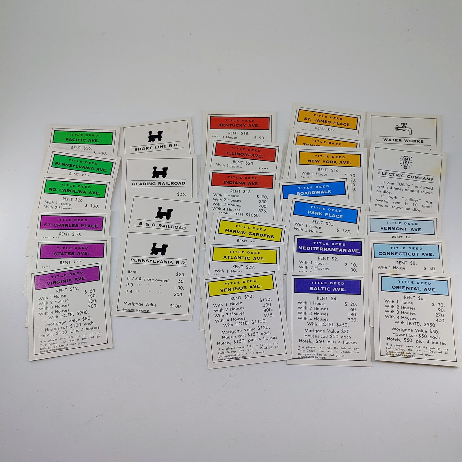 Vintage 1935 Monopoly Title Deed Cards Lot Game Pieces Replacement Ephemera