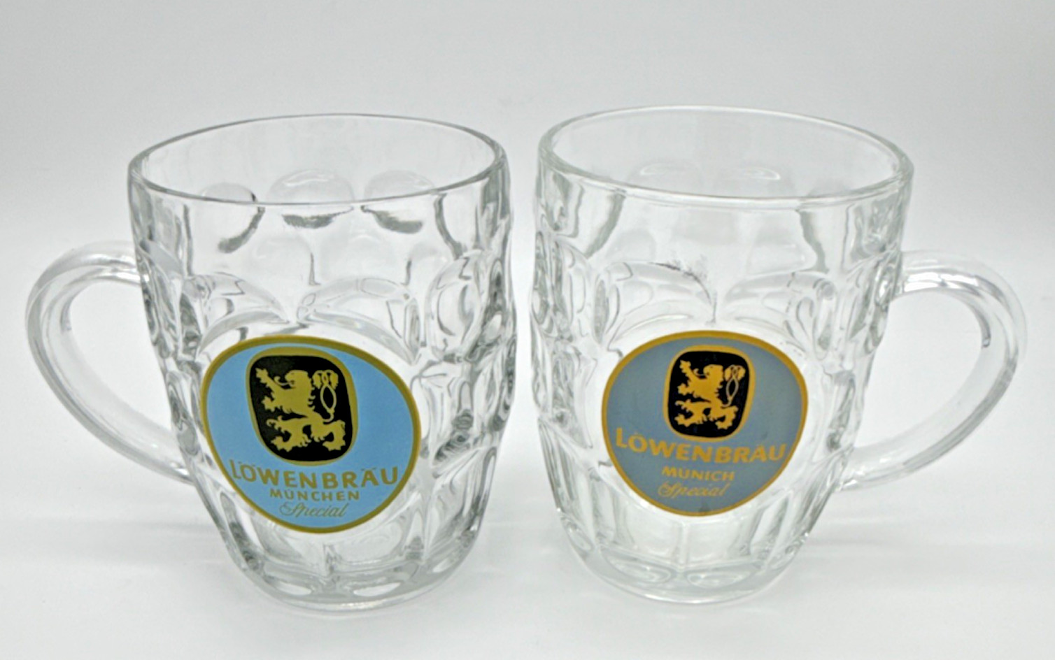 Lowenbrau Munich German Beer Glass Mugs - mixed set of 2 