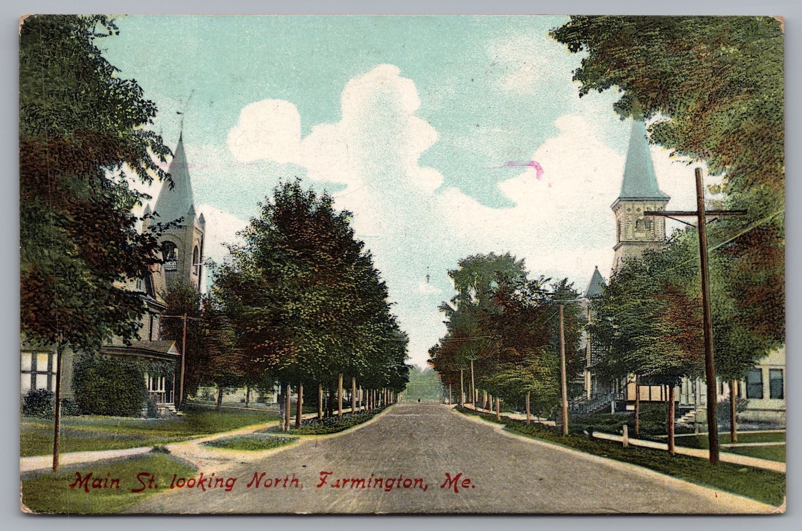 Main St Looking North Farmington ME Posted Vintage Postcard TS-254