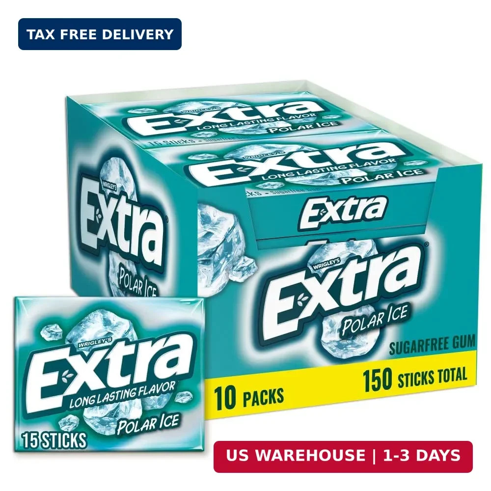 EXTRA Gum Polar Ice, Sugarfree Mint Chewing Gum Bulk Pack, 15 Ct, 10 Pack