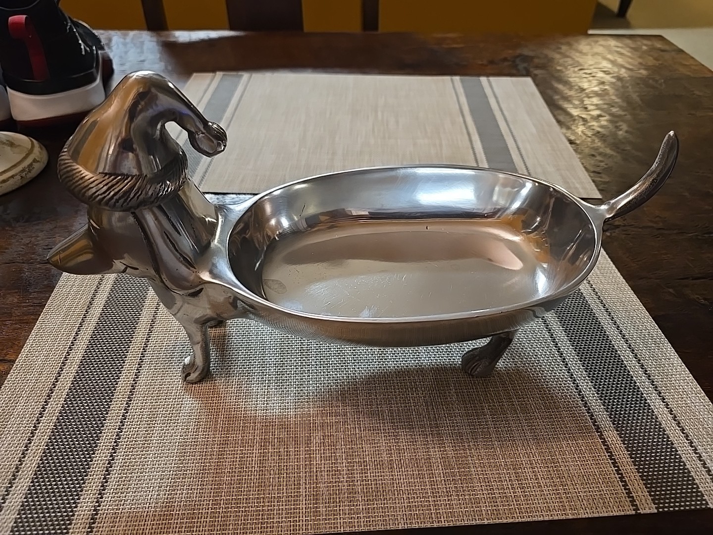 Christmas Dachshund Dog Pewter Silver Oval Candy Dish Made In India 