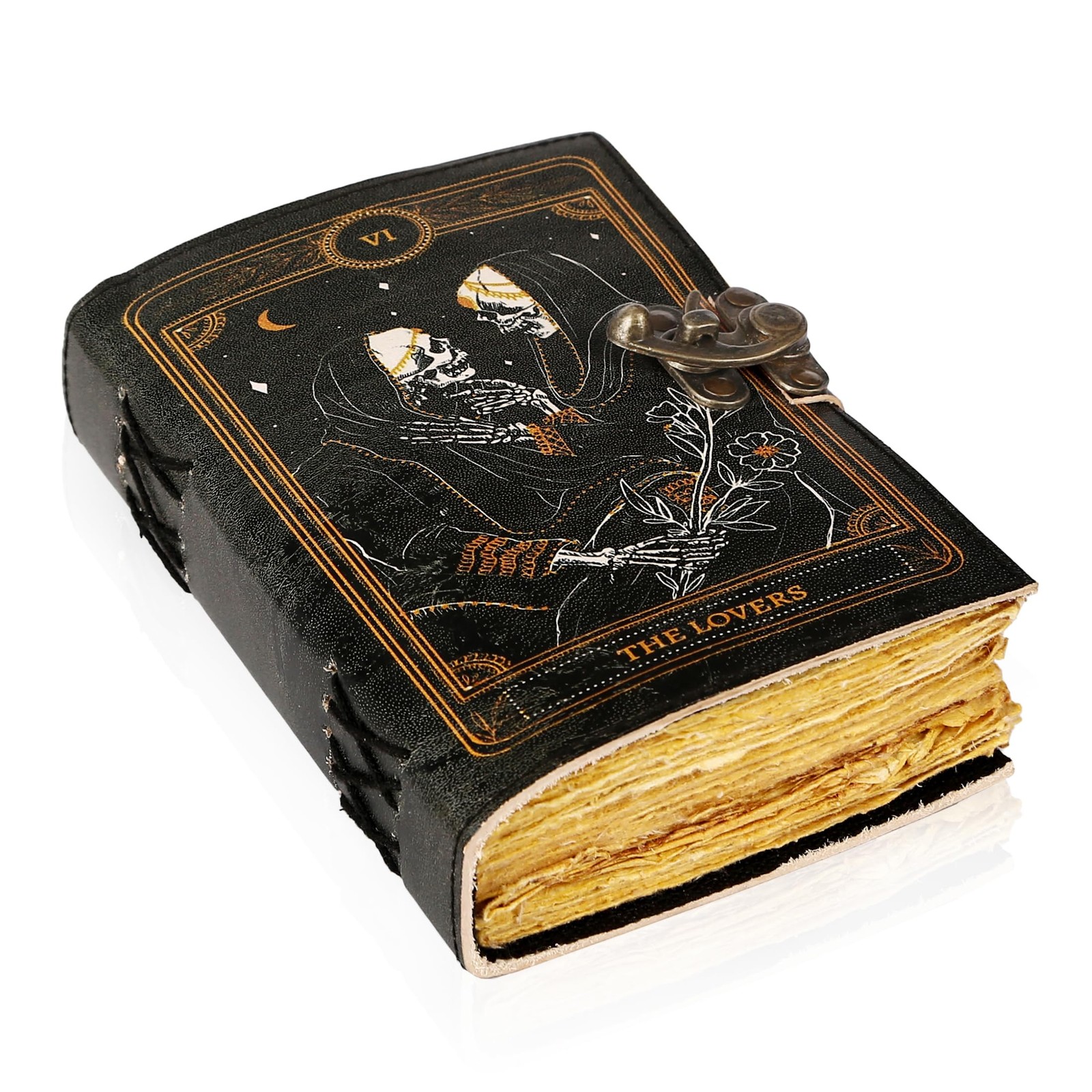 TUZECH Book of Spells Leather Journal Deckle Edge Gothic Vintage Notebook, Black