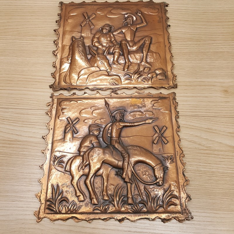 Vintage Don Quixote Sancho Panza Copper Tone Wall Plaques Set of 2 Spanish Decor Vintage Don Quixote Sancho Panza Copper Tone Wall Plaques Set of 2 Spanish Decor