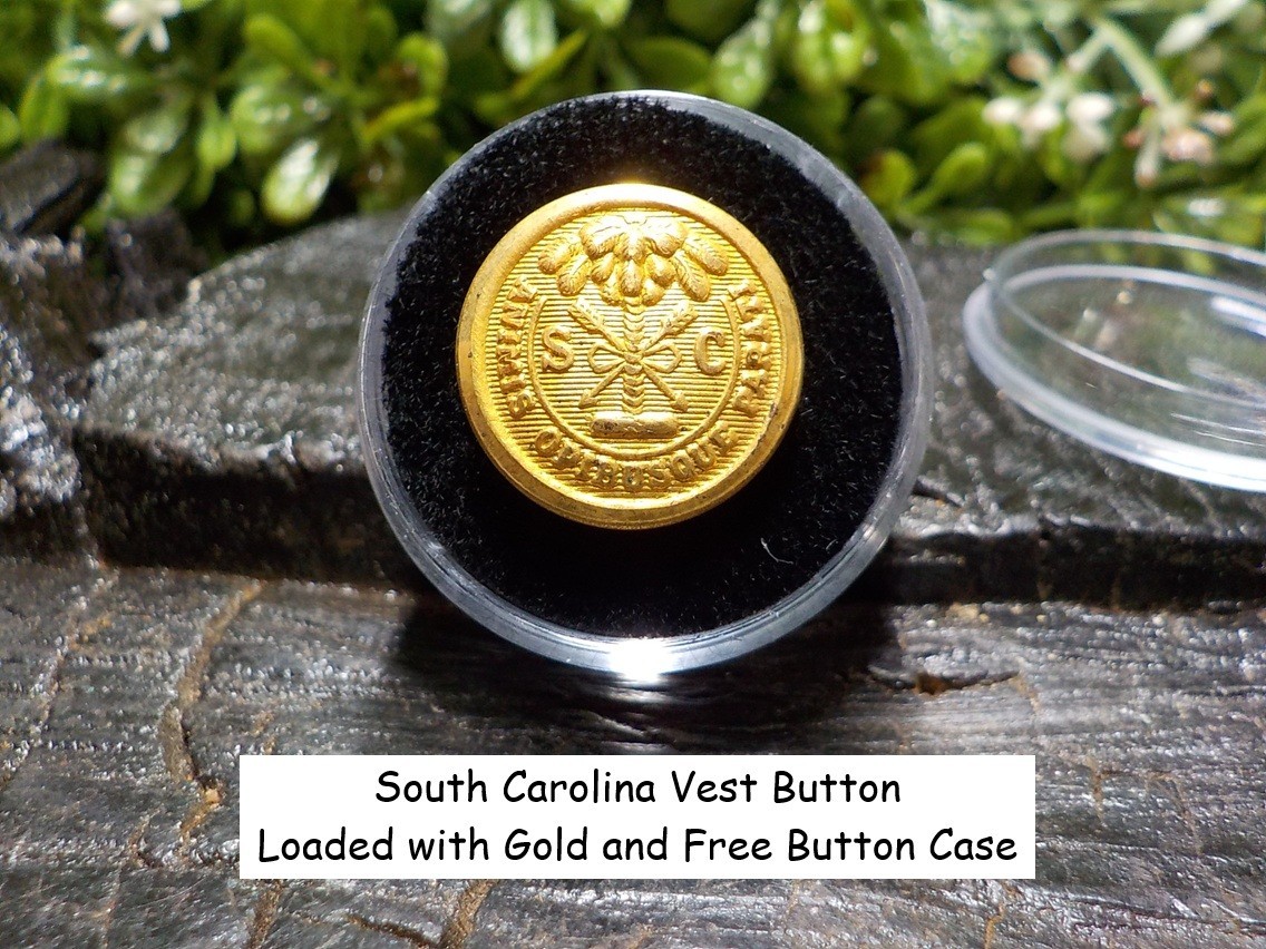 Rare Vintage Antique War Relic South Carolina Vest Button Loaded Gold Free Case