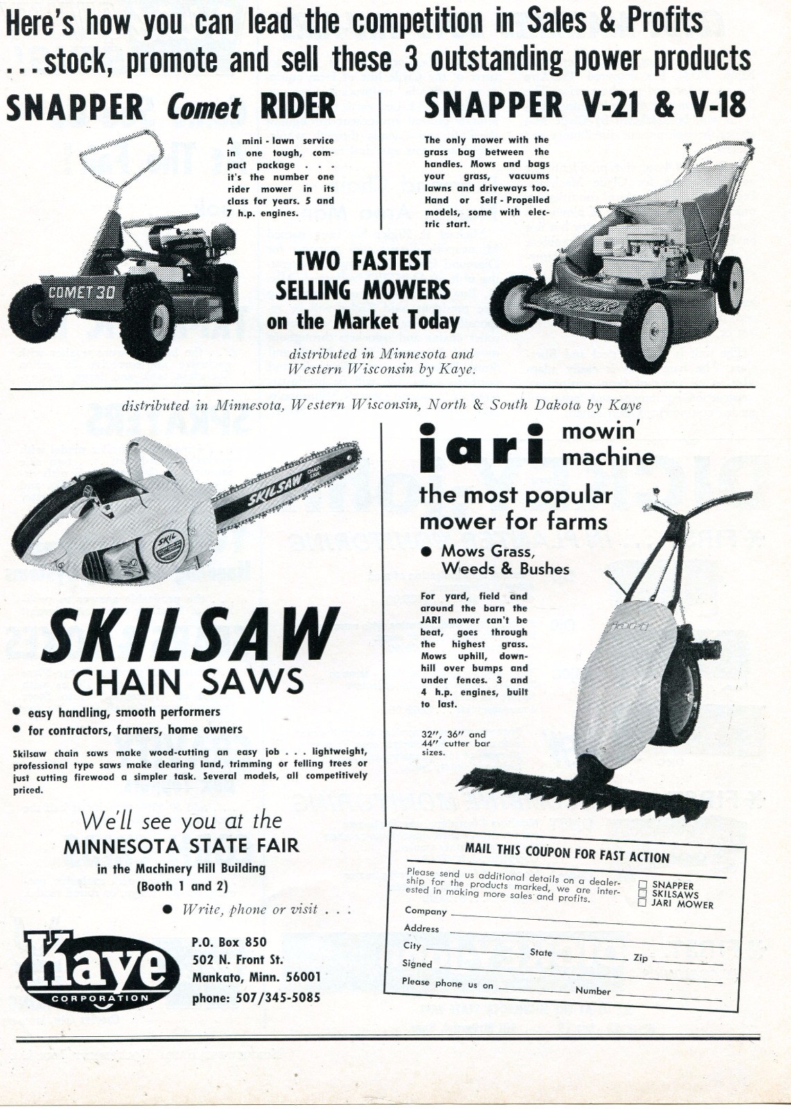 1971 Dealer Print Ad Kaye Corp Snapper Comet 30 V21 V18 Mower Skilsaw Chain Saw 1971 Dealer Print Ad Kaye Corp Snapper Comet 30 V21 V18 Mower Skilsaw Chain Saw