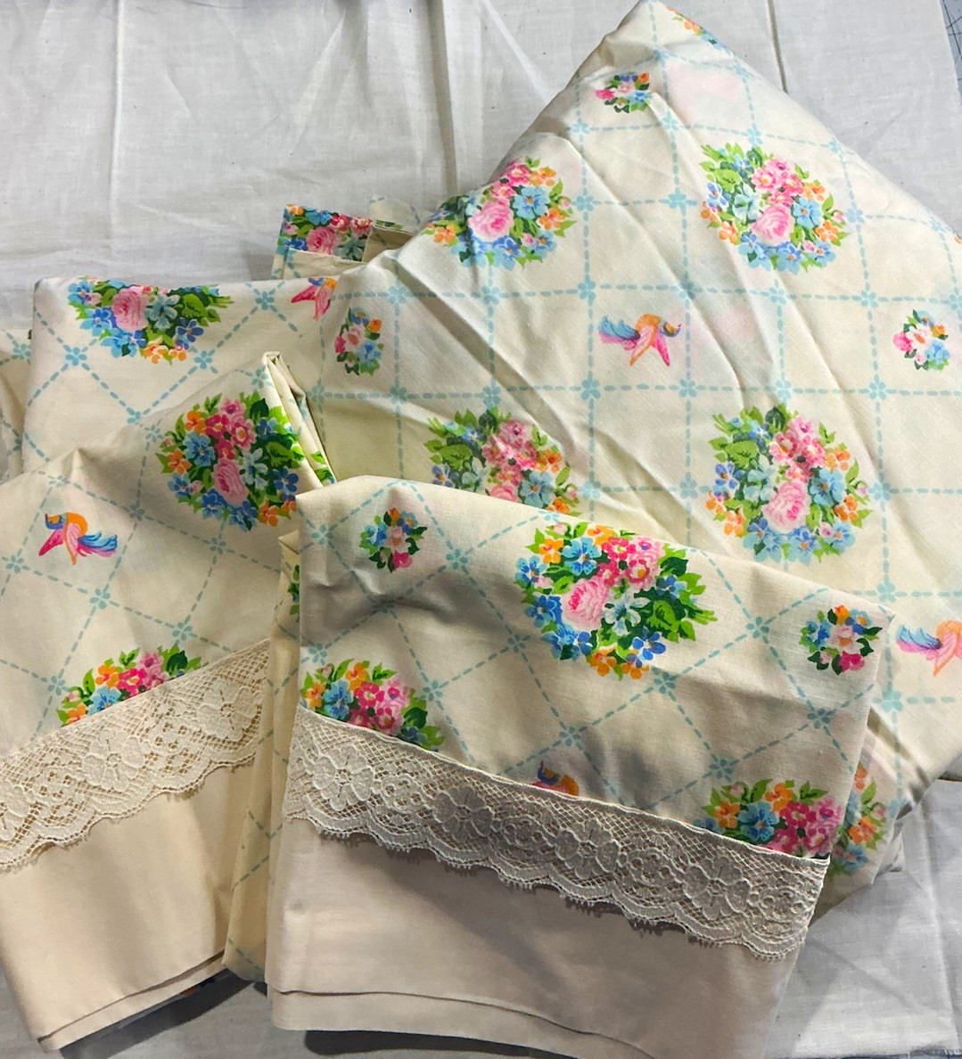 Vintage Gloria Vanderbilt Atelier Martex Full Sheet Set & Pillowcases 4pcs