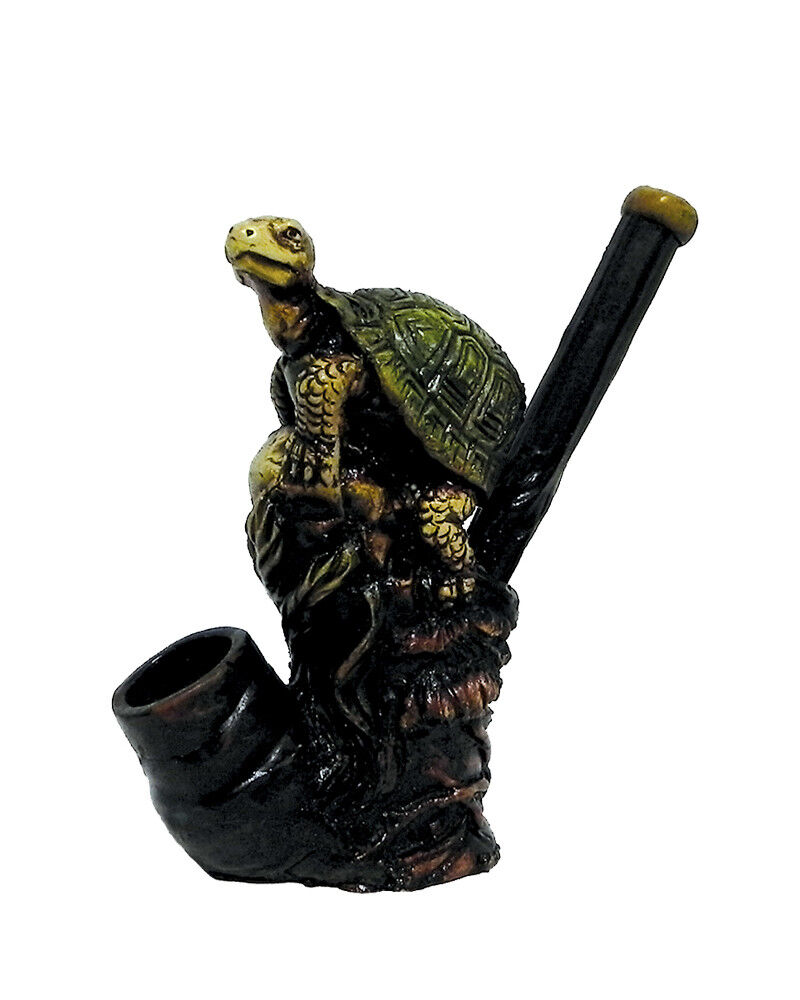 Perched Turtle on Rock Handmade Tobacco Smoking Hand Pipe Tortoise Shell Animal
