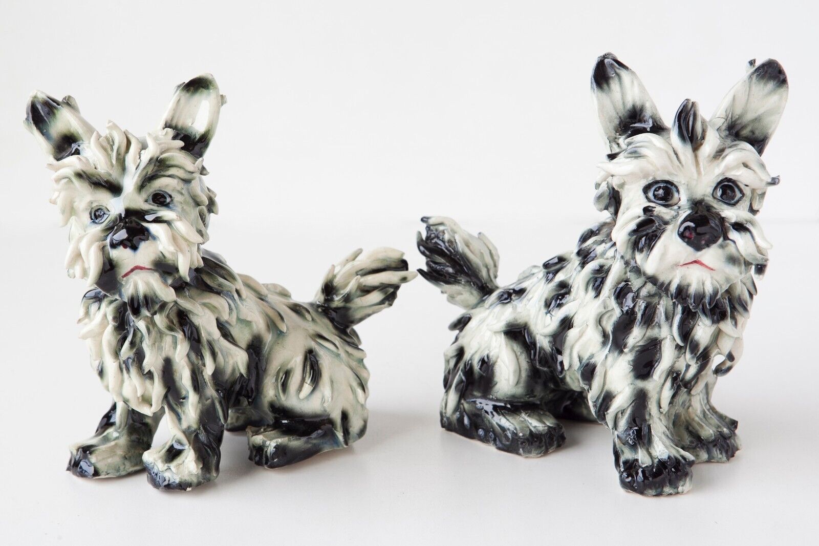 Pair of Mid Century Italian Spaghetti Ceramic Pottery Scottish Terrier Dogs