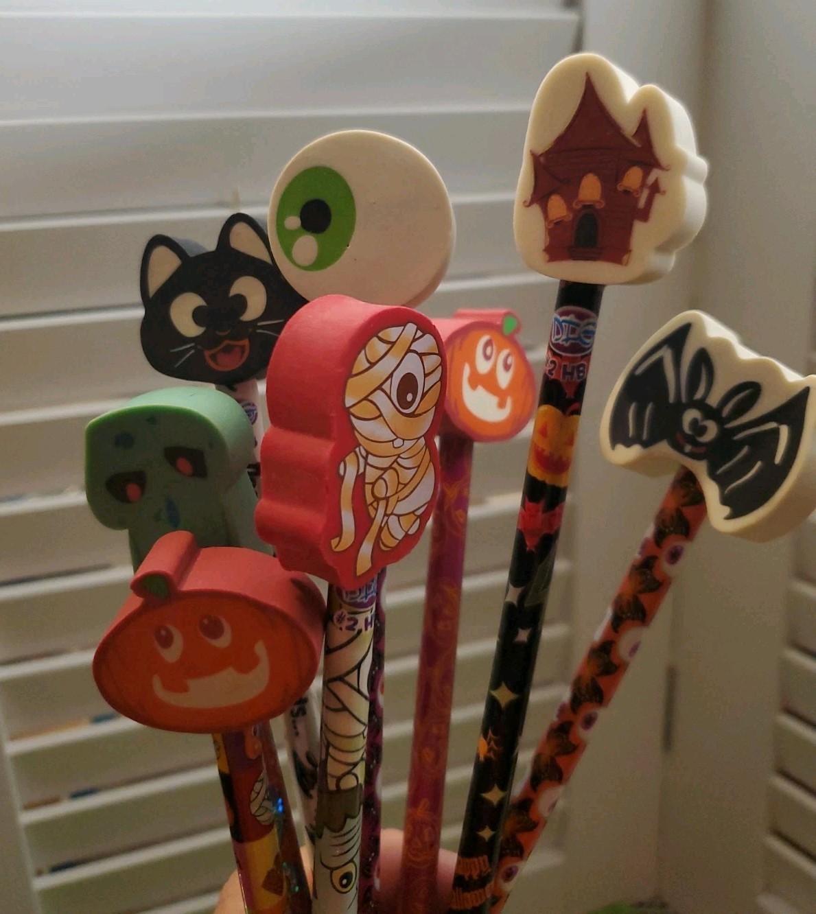 VTG Y2K Halloween Bat Mummy Pumpkin Cat Eye Novelty Pencil Eraser Topper Lot 9