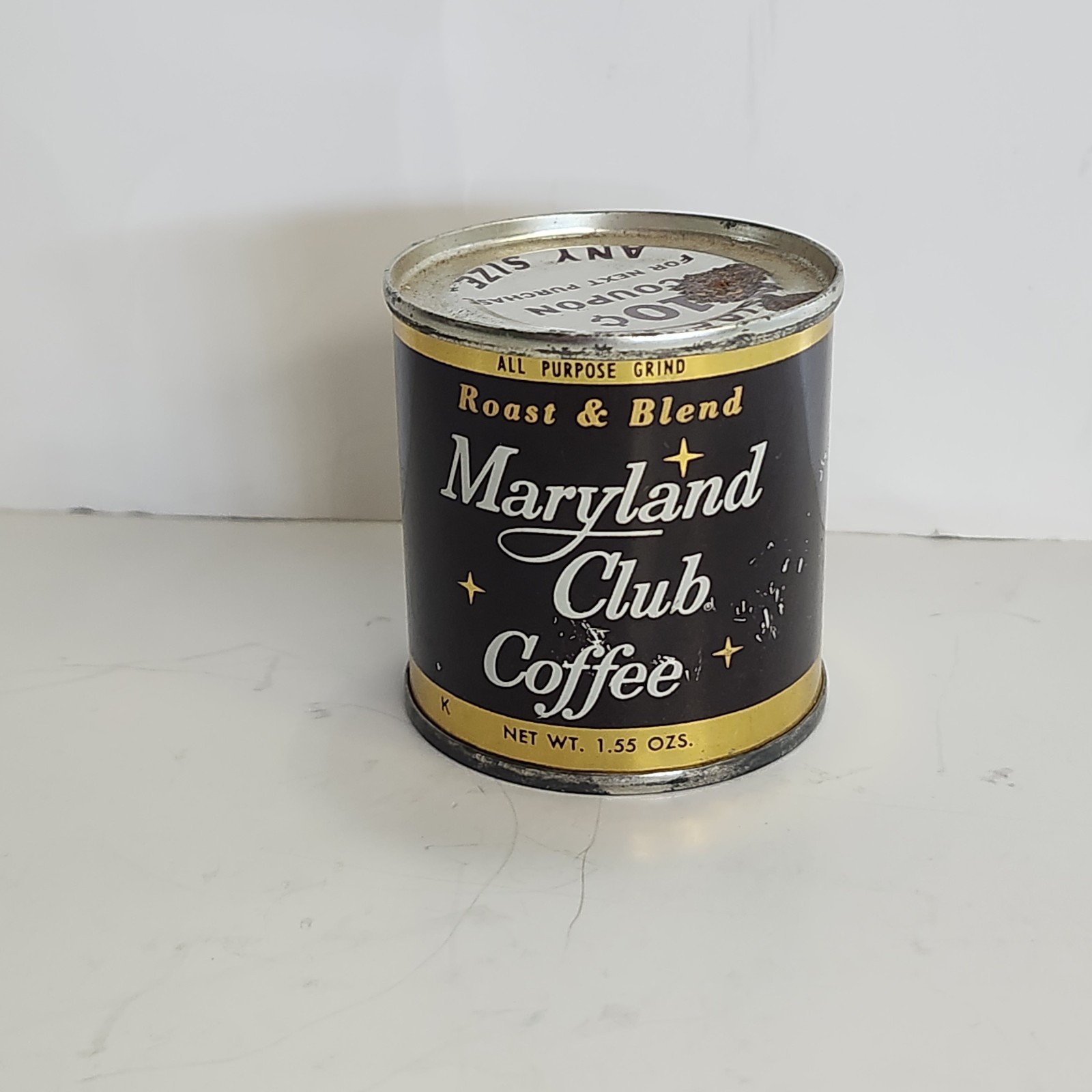 Early Rare Maryland Club Coffee Advertising Miniature 1.55 Oz. Can Coupon inside