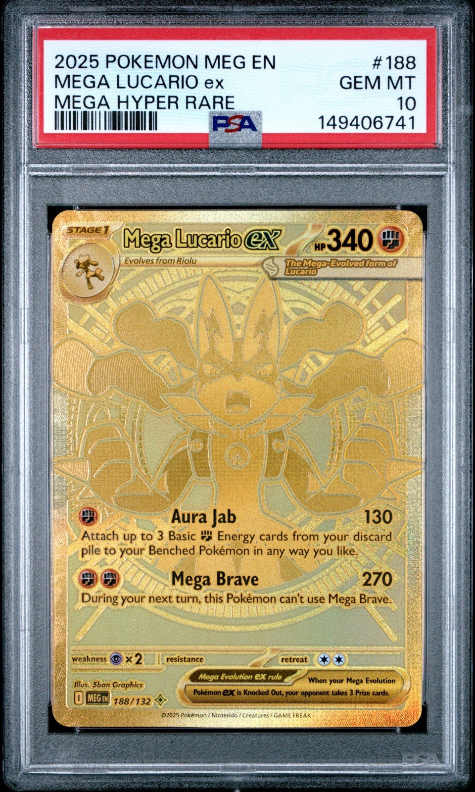 MEGA LUCARIO EX 2025 POKEMON MEGA EVOLUTION #188 MEGA HYPER RARE PSA 10
