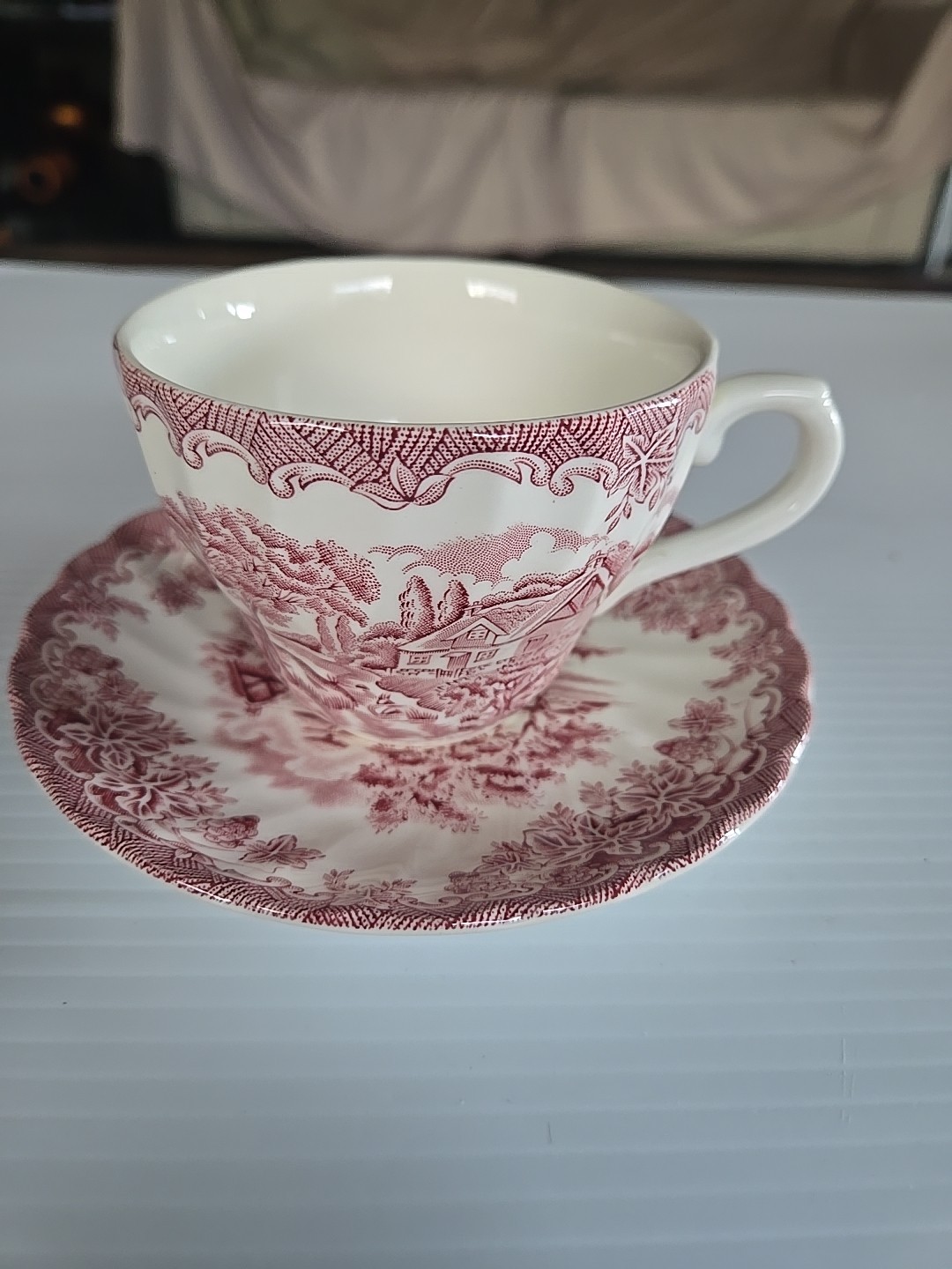 CHURCHILL THE BROOK PINK Tea Coffee Cup / Mug and Saucer STAFFORDSHIRE ENGLAND 