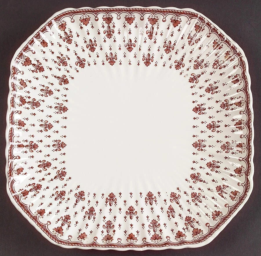 VTG Copeland Spode Fleur de Lys Brown Square Salad Plate Earthenware 8.25”