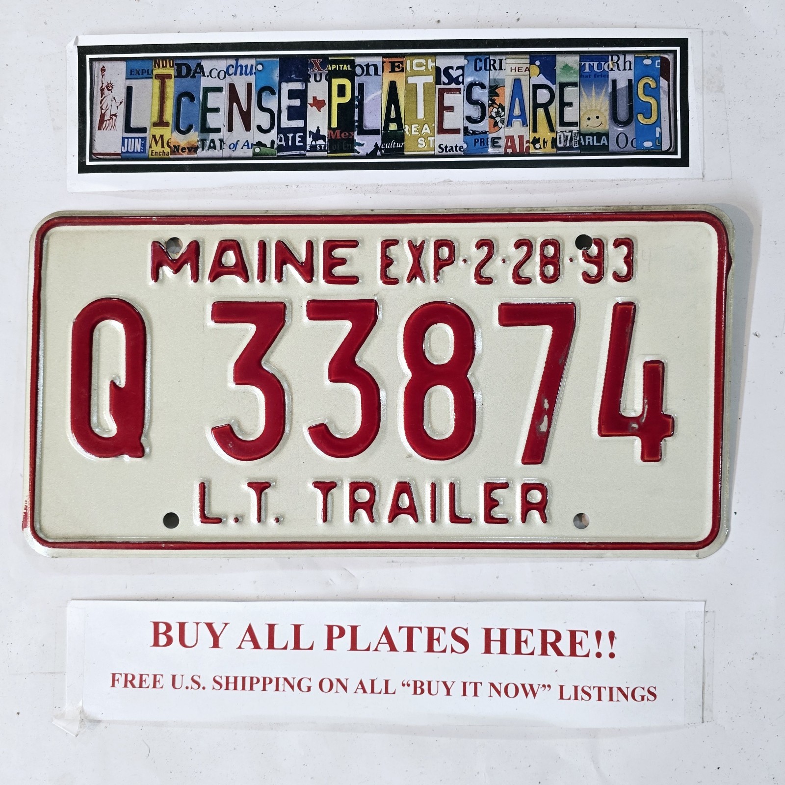 1993 Maine LT Trailer License Plate 🔥 Vintage ME Tag Q 33874