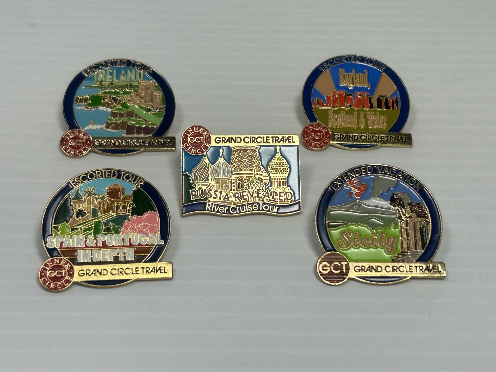 5 Overseas Adventure & Grand Circle Pins Spain Portugal Russia, Sicily, Eire, UK 5 Overseas Adventure & Grand Circle Pins Spain Portugal Russia, Sicily, Eire, UK
