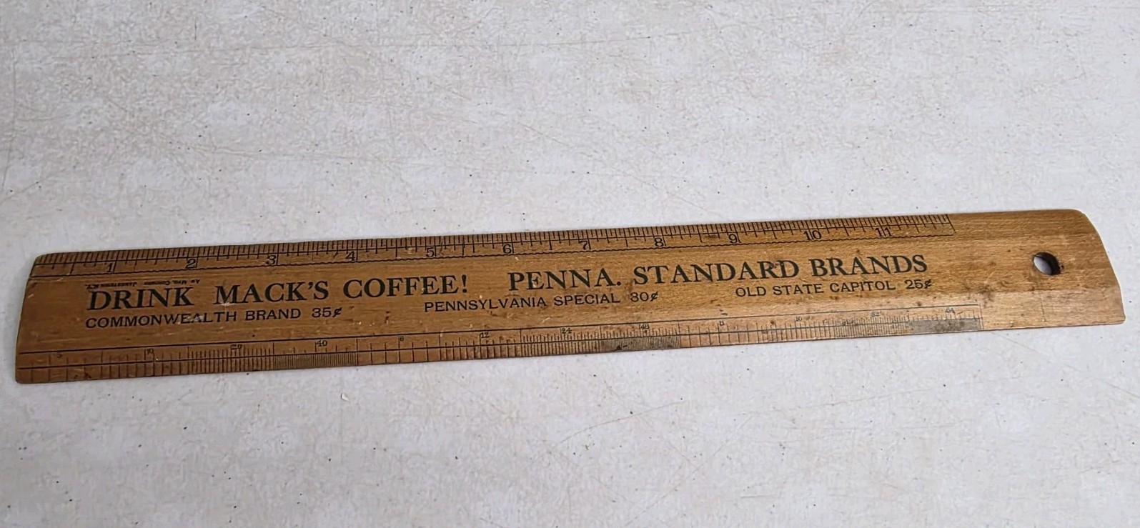Vtg Mack\'s Coffee Pennsylvania Standard Old State Capitol Lancaster Wood Ruler
