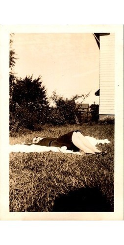 1950s Woman Relaxing Outdoors Photograph Sepia Print Backyard Leisure Aesthetic 1950s Woman Relaxing Outdoors Photograph Sepia Print Backyard Leisure Aesthetic
