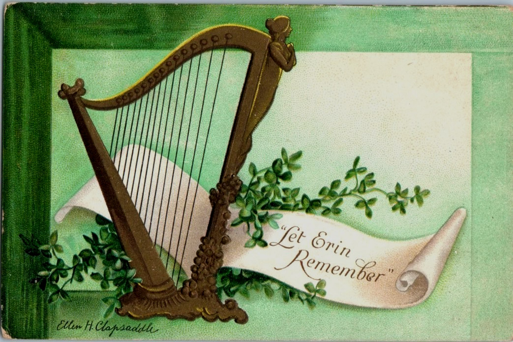Vintage Victorian Postcard 1908 Let Erin Remember - SIGNED (Clapsaddle)