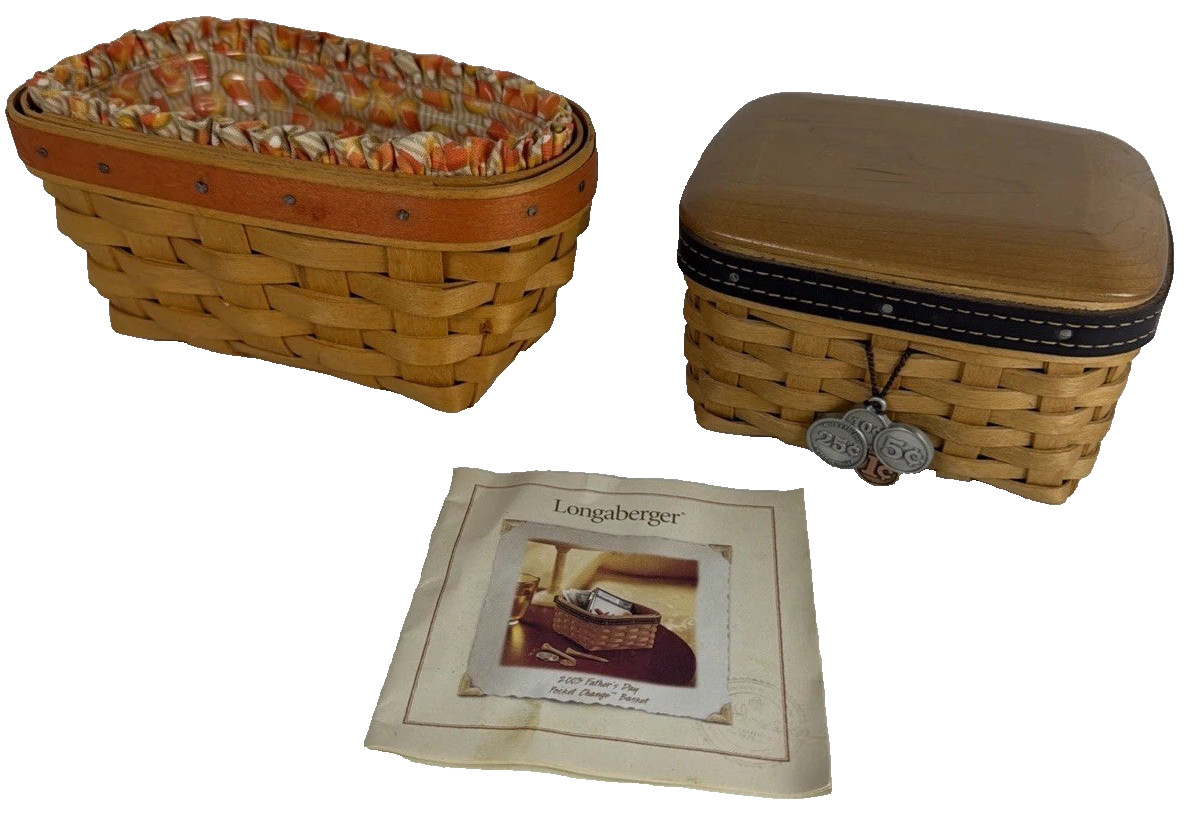 2 VTG Longaberger Handmade baskets with Inserts signed 1999; 2003 Made in USA