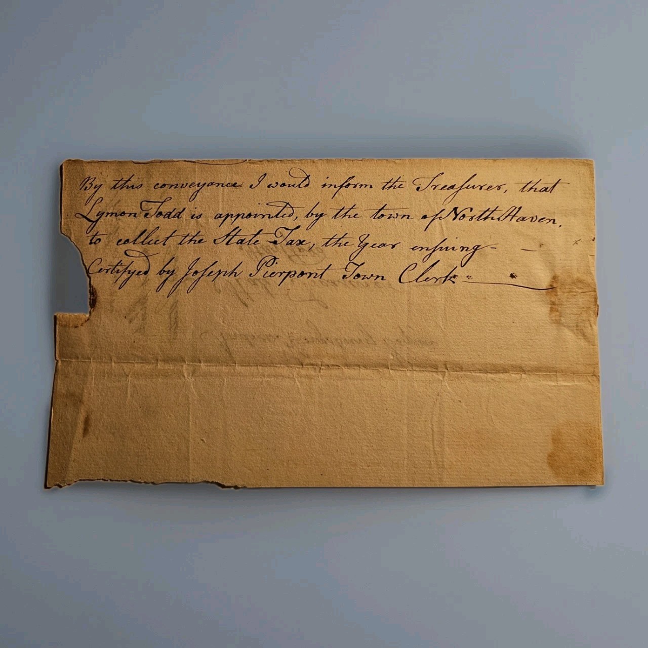 ​c. 1794-1807 North Haven CT Tax Collector Document Signed Joseph Pierpont Clerk