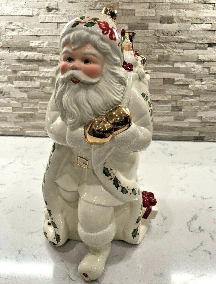 VTG LENOX 1999 CHRISTMAS HOLIDAY SANTA COOKIE JAR  2 PC LIMITED EDITION