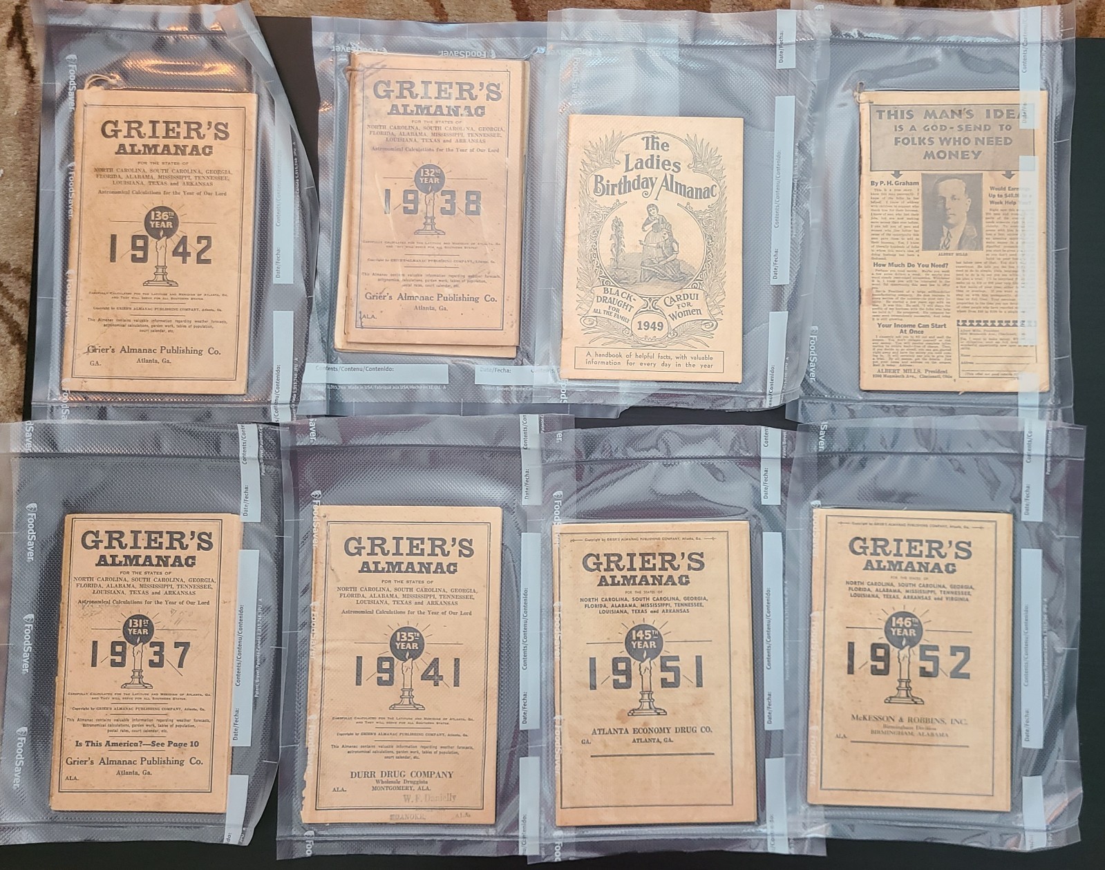 Vintage Grier\'s Almanac Lot 1937-1952 + 1949 Ladies Birthday - 8 Issues