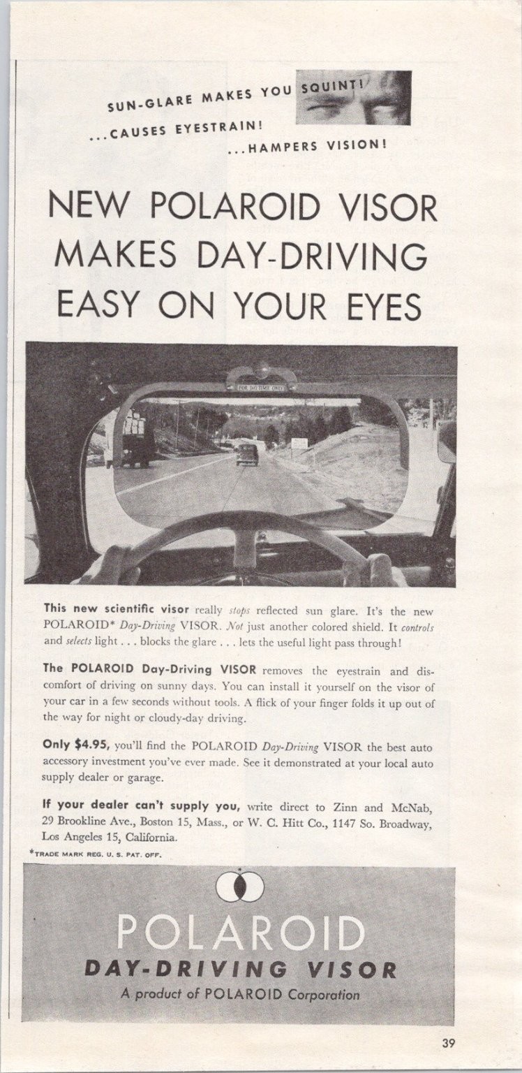 Polaroid Original 1946 Print Ad Day-Driving Visor Auto Accessory Polaroid Original 1946 Print Ad Day-Driving Visor Auto Accessory